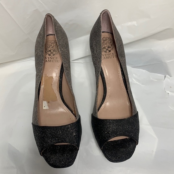 VINCE Camuto Timmons Gray Black Sparkle Open Toe Heel  Size 8.5B - Picture 3 of 10